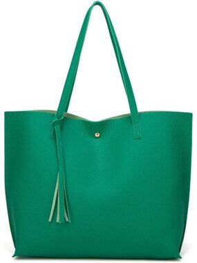 Women’s Green Soft Faux Leather Tote Bag Tassel Large Shoulder Purse